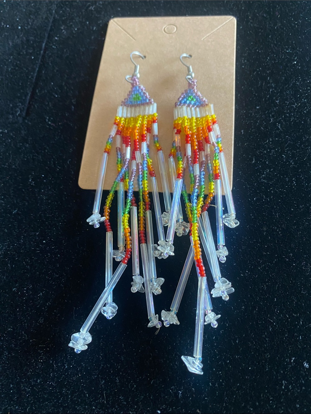 Handmade Rainbow Beaded Fringe Earrings